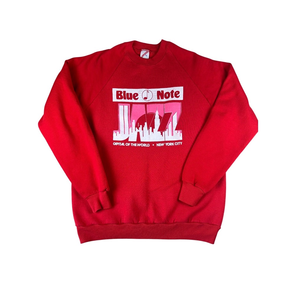 Vintage Jerzees Blue Note Jazz New York City Red Sweatshirt Mens XL Made in USA‎